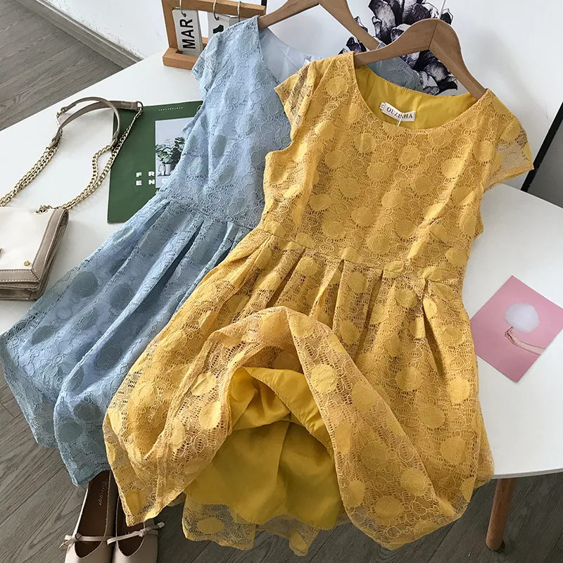 

Stock WOMEN'S Dress Processing 2019 Autumn Korean-style Crew Neck Short Sleeve Solid Color A- line Lace Dress 11.23