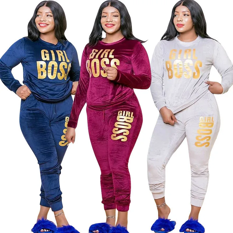 

Echoine Women Two Piece Set Plus Size XL-5XL Letter Print Velvet Sweatshirt Top Jogger Long Pants Suits Fitness Tracksuit Outfit