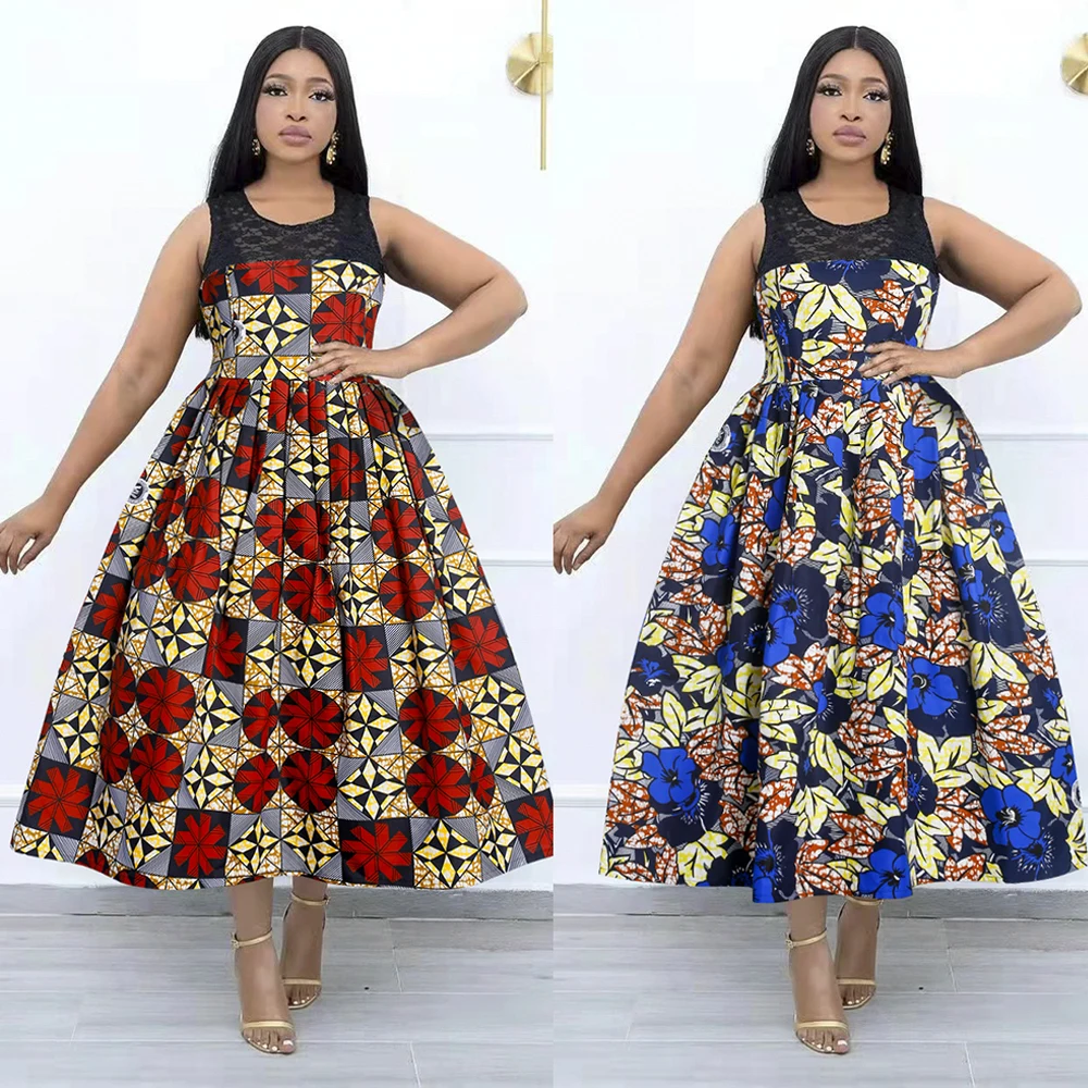 MD African Dresses For Women Traditional Dashiki Print Wax Lace Maxi Dress Ankara Boho Robe Kaftan Boubou Wedding Party Vestidos