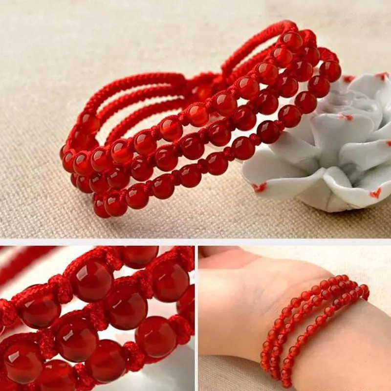 Natural Red Gems Charm Bracelets Ethnic Bracelet Temperament Red String Bracelet Handmade Braiding Adjustable Beaded bracelet jewelry