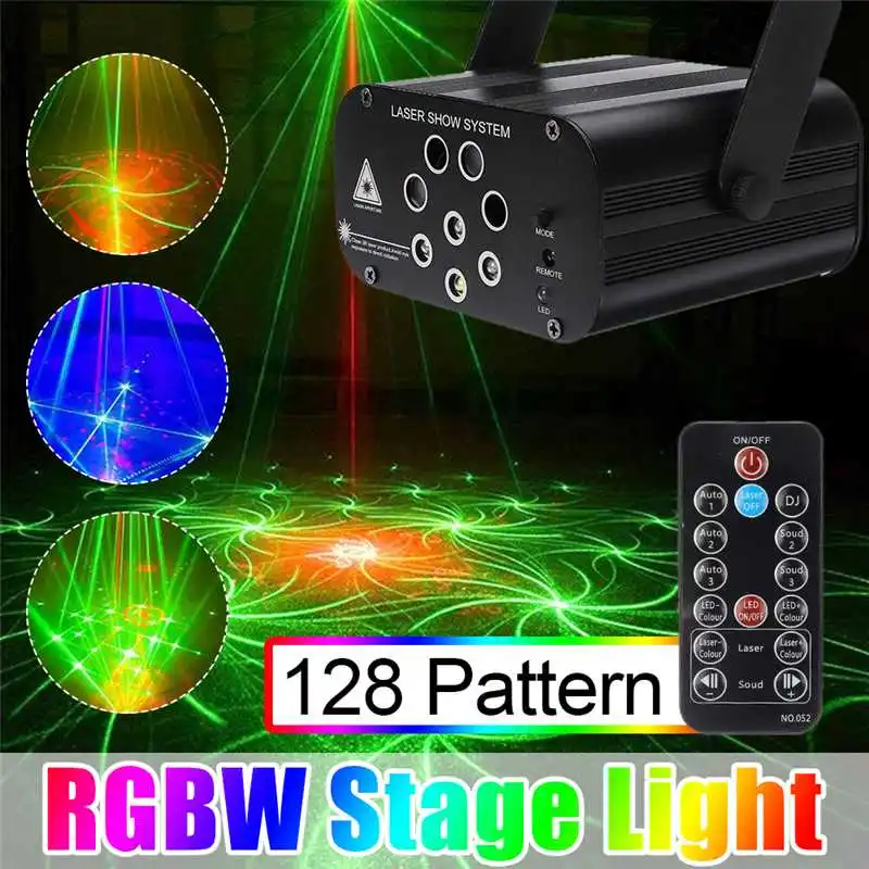 

48/128 Patterns Laser Projector Remote/Sound Actived LED Disco Light RGB DJ Party Stage Light Christmas Lamp Decoration US/EU
