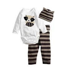 Комплекты одежды из 3 предметов Одежда для новорожденных Одежда для маленьких мальчиков и девочек хлопковый комбинезон с длинными рукавами и рисунком животных+ штаны+ шапочка, детский комбинезон
