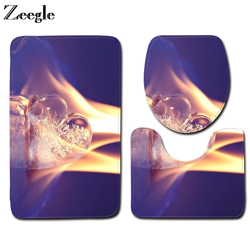 Bath Mat Set Flannel Soft Toilet Pedestal Rug Foot Mat Anti Slip Bathroom Doormat Shower Carpet Absorbent 3pcs Toilet Seat Cover