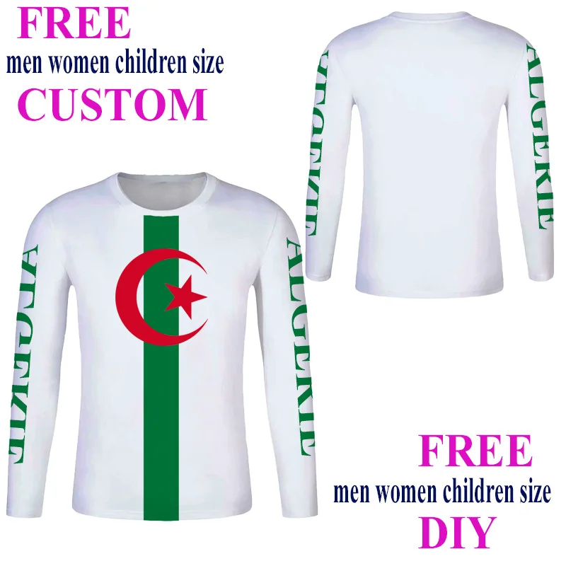 Футболка с длинным рукавом с именем номер dza футболка ислам Сделай Сам арабский элджери арабский принт текст слово черный флаг фото одежда - Цвет: Algeria51