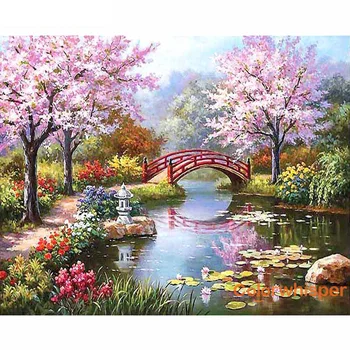 

Full Square Drill 5D DIY Rhinestone Diamond Painting"Summer Landscape River Bridge"Daimond Embroidery Painting LE00164
