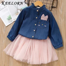Keelorn/платье для девочек Новинка года, весенние джинсовые платья в сеточку для девочек платье принцессы милое детское платье с героями мультфильмов одежда для детей возрастом от 3 до 7 лет