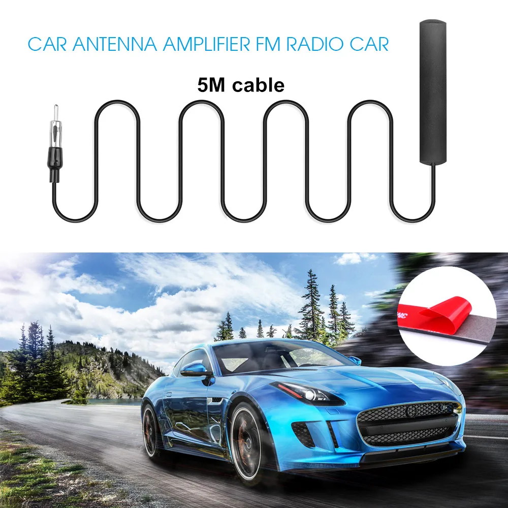 

Auto 5M FM signal extension Car Radio Amplifier Patch Antenna Aerial booster With 3M sticky 5M Stability Signal Cable 80 - 120MH