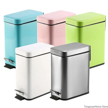 

1pc Square Stainless Steel Waste Bins Household Pedal Small Number Creative Rectangular Bedroom Living Room Paper Basket