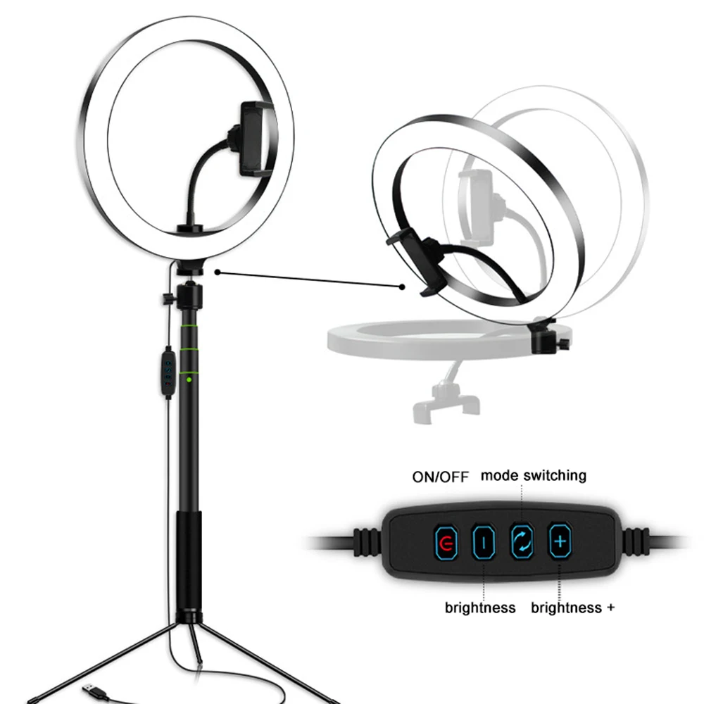 10 дюймов/26 см 3000-5000K Диммируемый светодиодный круглый светильник для селфи камера телефон фотография видео макияж лампа светильник с зажимом для телефона Штатив