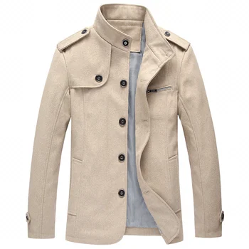 

Helisopus New Mens Coat Winter Autumn Windbreaker Solid Color Stand Collar Long Jacket Casual Woolen Coat Single Breasted Coat