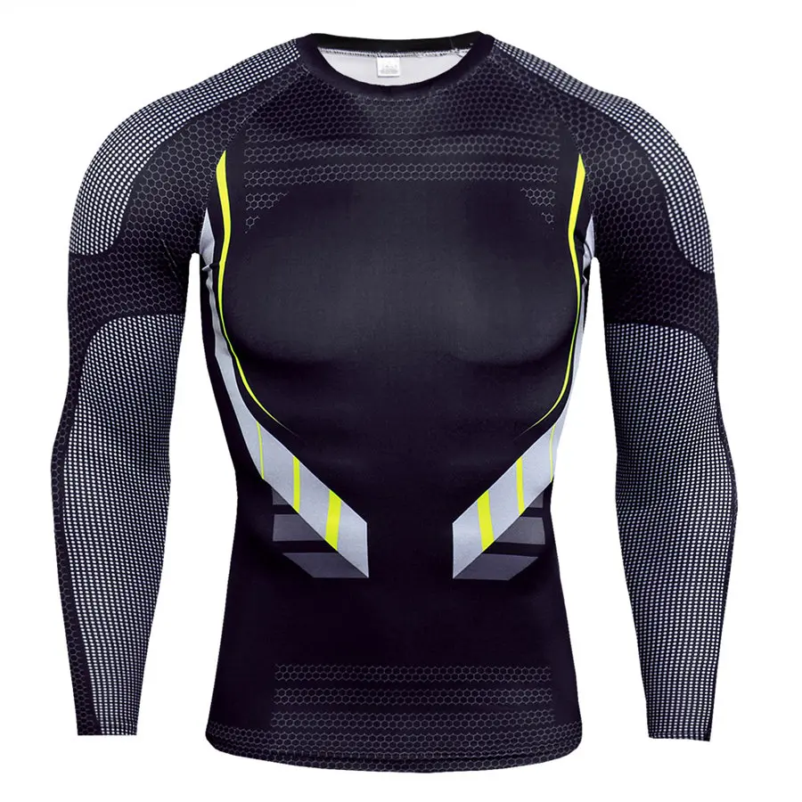 

Compression Tights Men Fitness Running Shirt Quick-drying Long-sleeved Printed T-shirt Gyms Fitness Training Tops Tees Rashguard