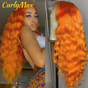 

Curly Max Orange Ginger Color 13x6 Lace Front Wigs Pre Plucked Brazilian Wavy Human Hair Wigs Glueless 150% Lace Frontal Wigs