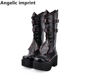 

Angelic imprint Women mori girl cosplay boots lady lolita punk motorcycle Boots woman high trifle heels pumps shoes 33-47 8cm