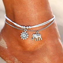 QCOOLJLY Звездные ножные браслеты с подвеской в виде слона браслет для женщин Boho Pendent двухслойный ножной браслет в богемном стиле винтажная бижутерия для ног подарок