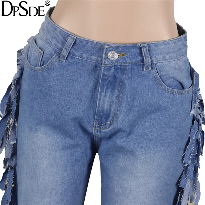 DPSDE Tassel Осень новинка модные джинсовые штаны Синий уличная одежда свободные длинные штаны в талии на молнии повседневные расклешенные брюки