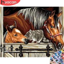 HUACAN pintura al óleo por números caballo equipo de animales dibujo sobre lienzo arte pintado a mano DIY regalo decoración del hogar(China)