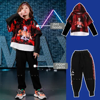 

pally elves 2020 Spring Children Smoke Pattern 2in1 Hoody Elastic Waist Jogger Pants Streetwear