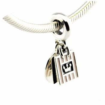 

Fashion DIY Shopping Queen Bag Soft Pink Enamel Silver Charms for Women Bracelets Silver 925 Original Charms for Jewelry Making