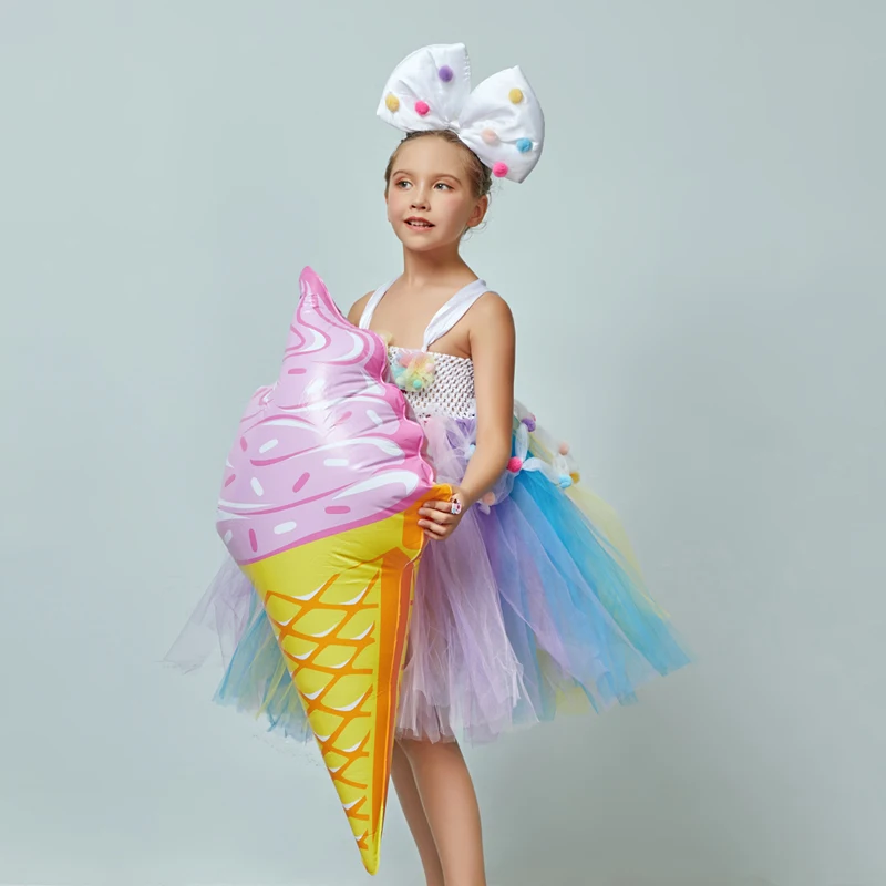 Candy Girls Kids Ice Cream Tutu Dress with Bows Children Birthday Cake Smash Photo Food Costume Girls Dance Pageant Gown Dress (7)