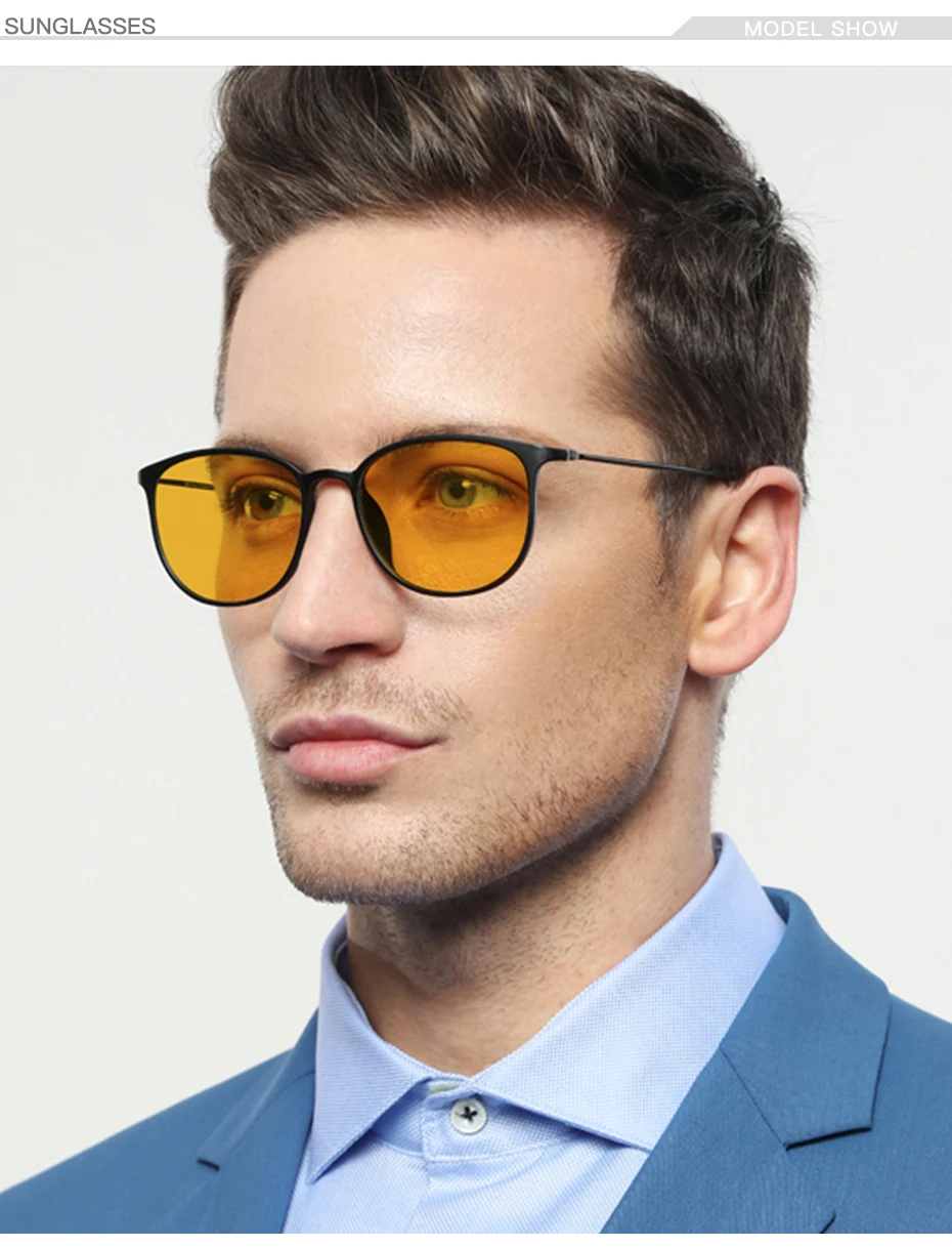 óculos oval para dirigir com lentes amarelas, de dia e noite