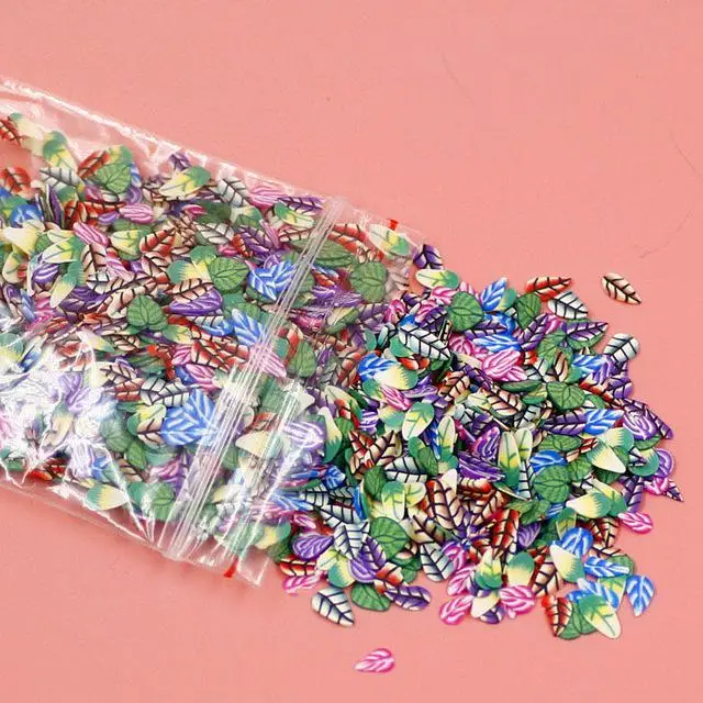1000 шт фруктовые ломтики наполнитель для дизайна ногтей Slime Fruit Fimo дополнение для Lizun Diy очаровательные клейкие аксессуары Принадлежности украшение игрушка - Цвет: Leaves Slices