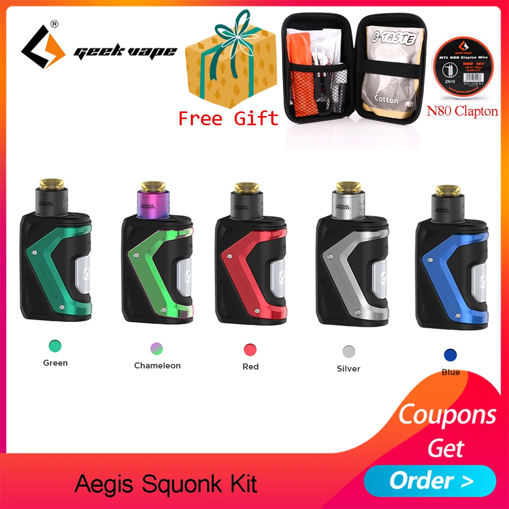 

Original GeekVape Aegis Squonker Kit 100W Max Output Mod with Tengu RDA powered By 18650 batteries Fit N80 fused clapton coils
