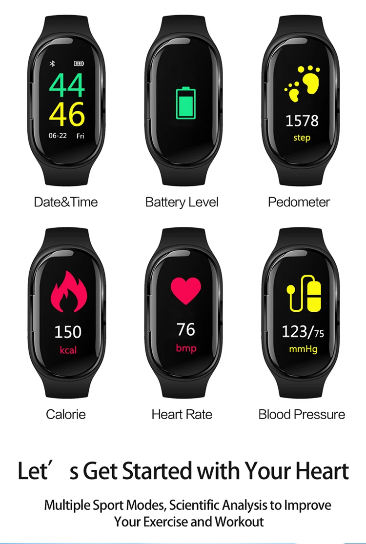 M1 новейший монитор сердечного ритма мужские умные часы с Bluetooth наушником фитнес-трекер кровяное давление умные часы для IOS Android