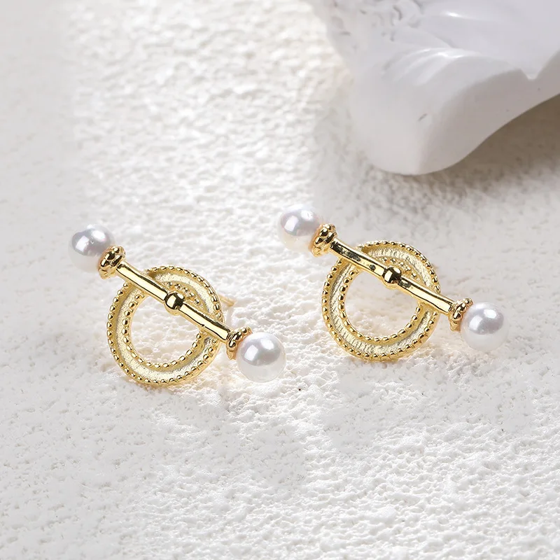 Peri'sBox круглые и линии геометрические серьги для женщин 925 стерлингового серебра серьги золотые текстурированные оболочки жемчужные серьги-гвоздики