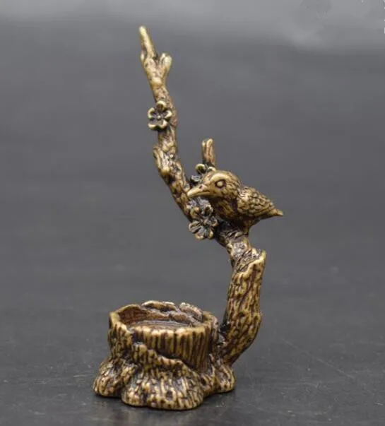 

China Brass Magpie Plum blossom Inverted censer Small statue