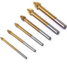 

6 Pcs Titanium Coated Glass Drill Bit Set Alloy Carbide Point 4 Cutting Edges Tile & Glass Cross Spear Head Drill Bits 4-12MM