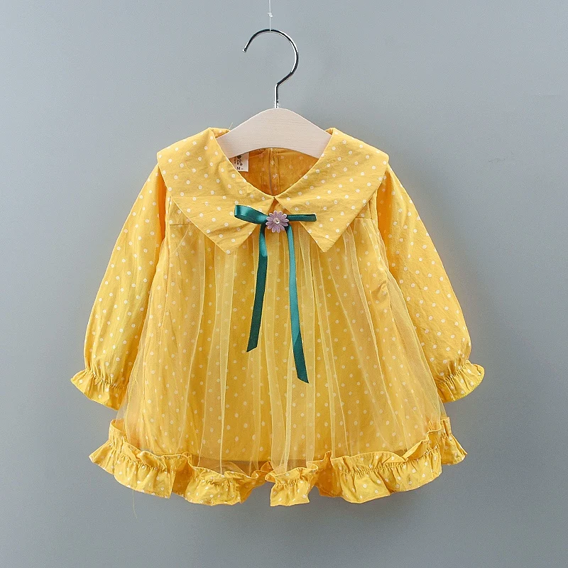 

New Autumn Dress For Girls Baby Girls Dress Polka Dot Print Long Sleeve Mesh Dresses Cute Kids Clothes