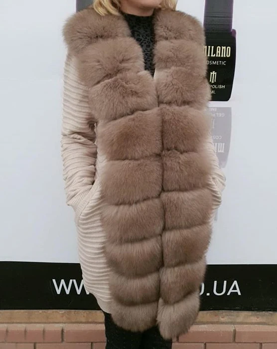 Женское длинное пальто из натурального Лисьего меха, шерстяное Женское пальто, верхняя одежда с мехом спереди, флисовое трикотажное пальто