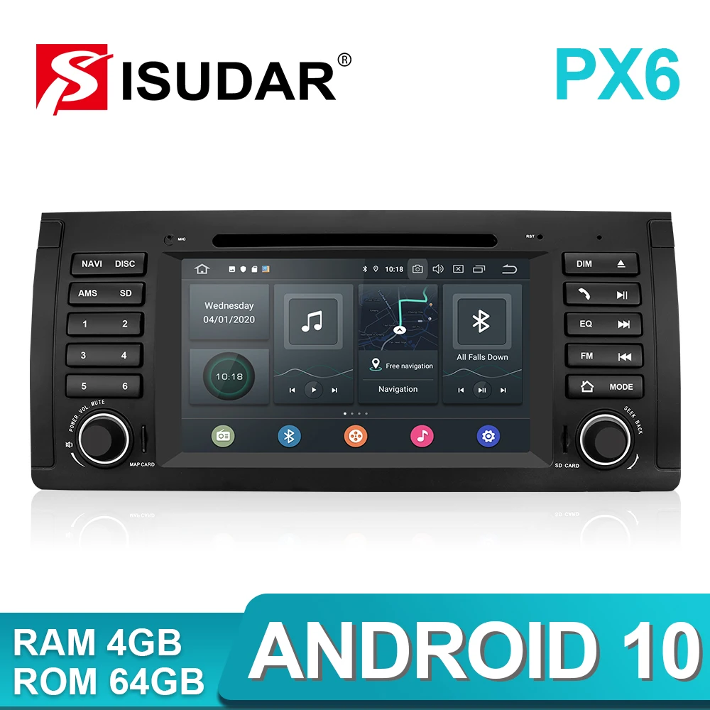 Isudar PX6 1 Din Android 10 Car Multimedia player GPS DVD Auto Radio For BMW X5 E53 4GB RAM 64GB ROM Wifi Radio MirrorLink DSP