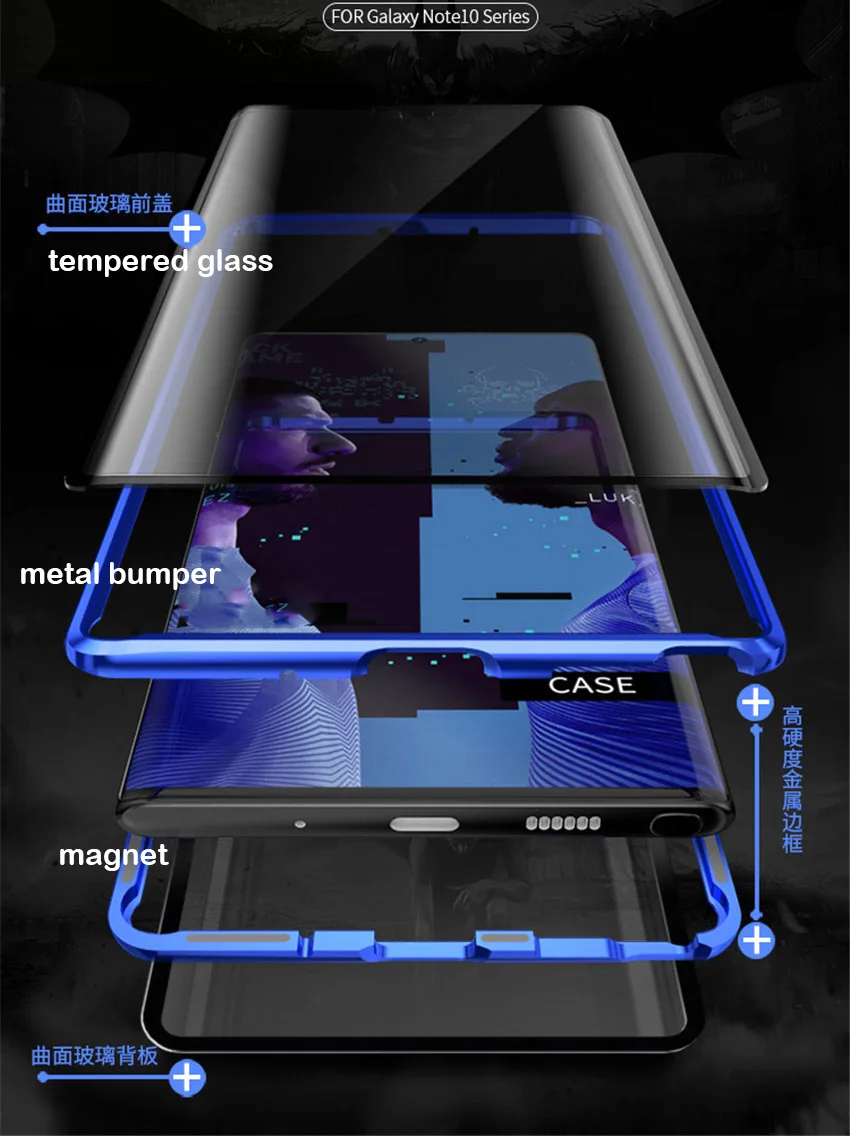 R-just Magnetic Metal Bumper Case for Samsung note 10 plus Tempered Glass Front Back Cover for Samsung note 10note 10 plus case (14)