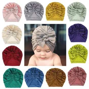 

Pudcoco Baby Accessories Newborn Baby Turban Bow Knot Head Wrap Infant Cotton Beanie Hat Winter Warm Cap Solid Baby Shower Props