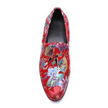 

Fashion Comfortable Genuine New Leather round toe red print Flat Man handmade Shoes slio-on men driving shoes size38-46