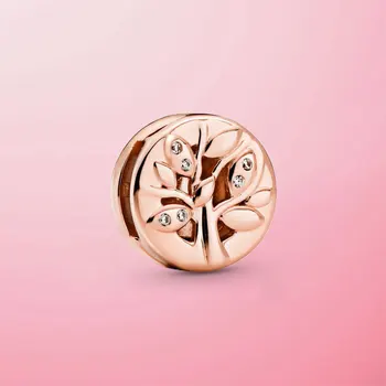 

925 Sterling Silver & Rose Gold Color Sparkling Family Tree Clip Charm Beads Fit Original Pamura Reflexion Bracelet Jewelry