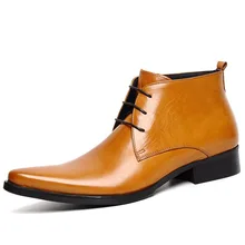 Fashion Men Pointed Boots Genuine Leather High Quality Cow Leather Dress Boots Designer Handmade Casual Ankle Boots