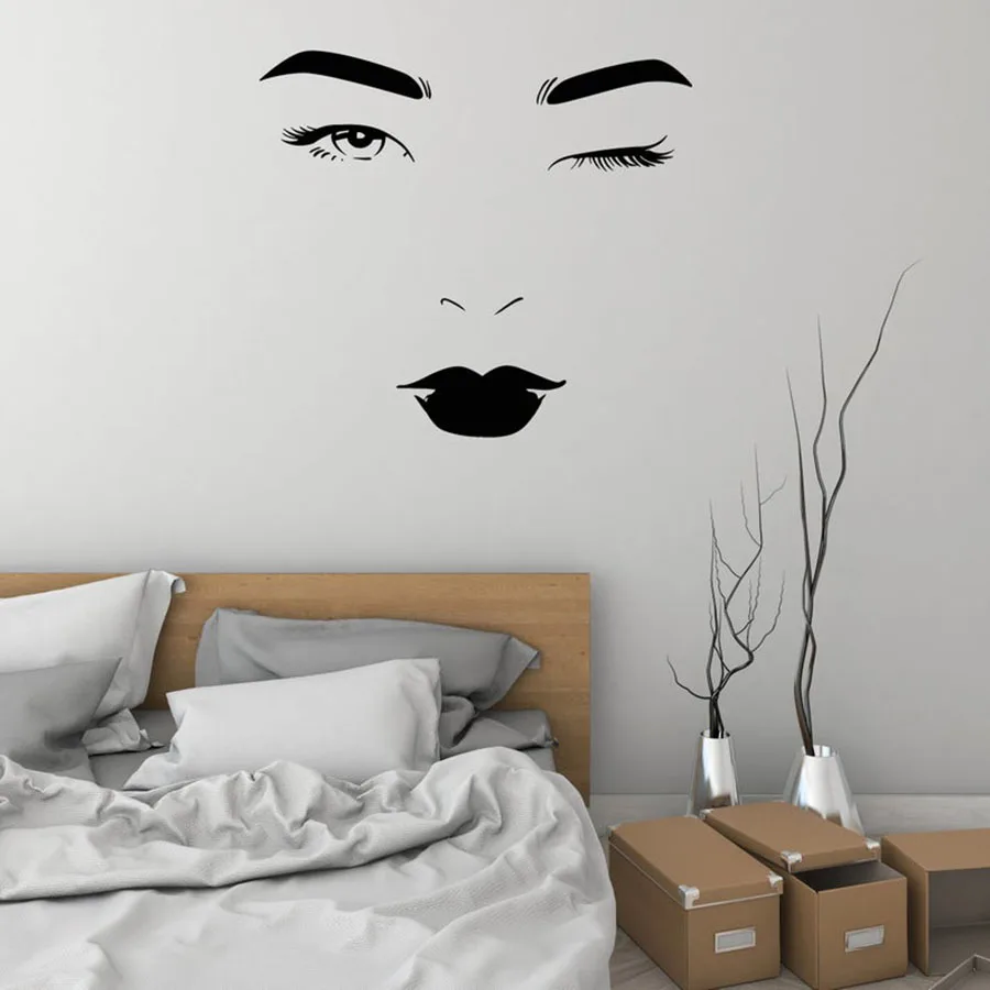 Winking девушка Наклейка на стену женский сексуальный уход за лицом для глаз и губ