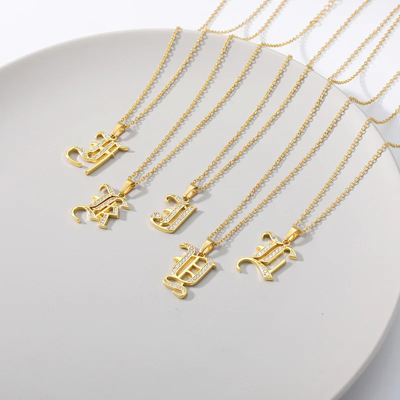 DUOYING Old English Font A-Z Initial Zircon Letters Custom Name Necklace Letter Chain Custom Necklace Family Gift