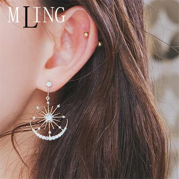 

MLING Vintage Multi-color Crystal Alloy Drop Earrings Newest Geometric Moon Star Earrings for Women