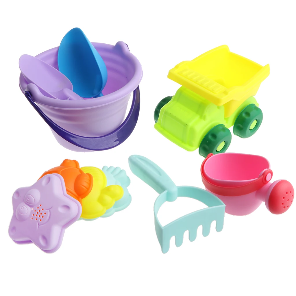 Beach Sand Toy Set with Car, Shovels, Rake, Bucket, Watering Can and Animal Molds, Sandbox Toy Children's Summer Gift