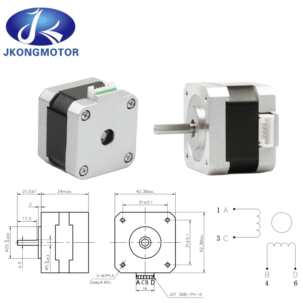 Jkongmotor 34mm Nema 17 Stepper Motor 23Ncm 0.42A 6.72V 17HS3401 Step Motor 42BYGH 4-lead CNC Reprap 3D Printer