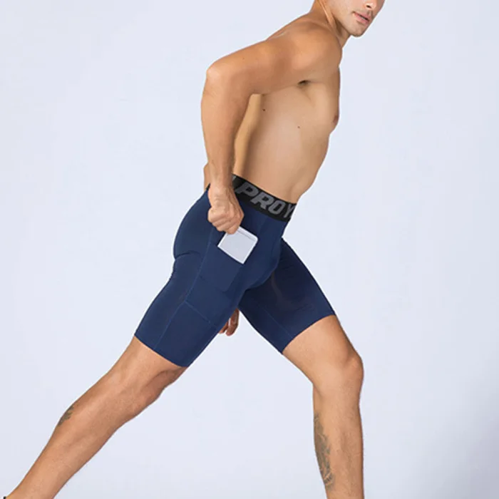 Мужской спортивный Быстросохнущий шорты для фитнеса, бега, занятий спортом однотонные тянущиеся колготки с карманами BMF88
