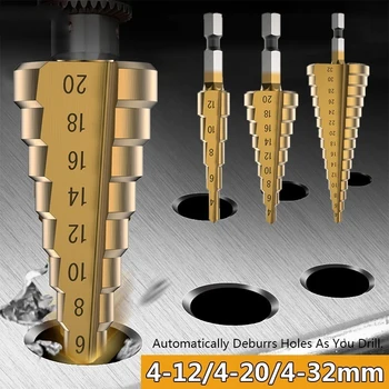 

HSS Titanium Coated Step Drill Bit Drilling Power Tools for Metal High Speed Steel Wood Hole Cutter Cone Drill 4-12 4-20 4-32 Mm