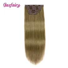 Gazfairy реальные Волосы remy Клип В Пряди человеческих волос для наращивания из двойной уточной нити прямые Стиль 18-20 ''7 шт./компл., 16 клипс для наращивания на всю голову для Для женщин