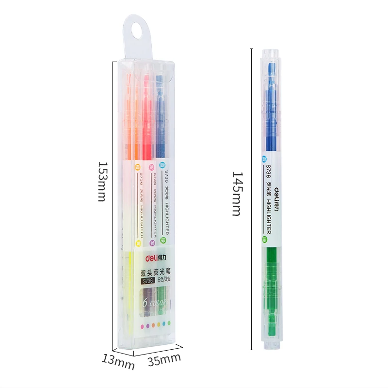 Highlighter Marker Pen 3Pcs/Bag 6 Colors Twin Tip Double Headed