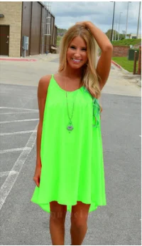 Women beach dress fluorescence female summer dress women chiffon voile women dress summer style women clothing plus size S-3XL Fluorescent green