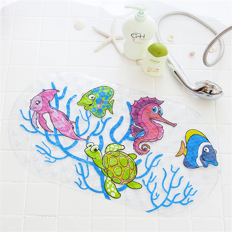 

Rectangle 38x69 cm Anti-skid Children Bath Mat Transparent Cartoon PVC Soft Massage Mat Suction Cup Non-slip Bathtub Carpet