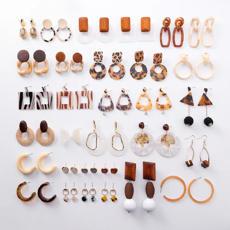

MINGQI Simple Caramel Colors Acetate Trendy Geometric Leopard Earrings Exaggerated Clear Acrylic